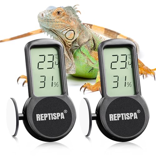 Reptile Thermometer Hygrometer, 2 Pack | Digital LCD Display, Temperature Gauge, Humidity Meter, For Reptile Terrarium & Bearded Dragon Tank