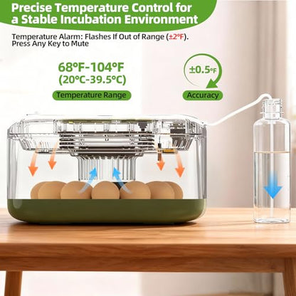 Automatic 12 Egg Incubator - Digital Temperature/Humidity Display, Hatch Day Countdown, Auto Egg Turner & Candler with 360° View for Hatching Chicken, Duck, Quail Eggs