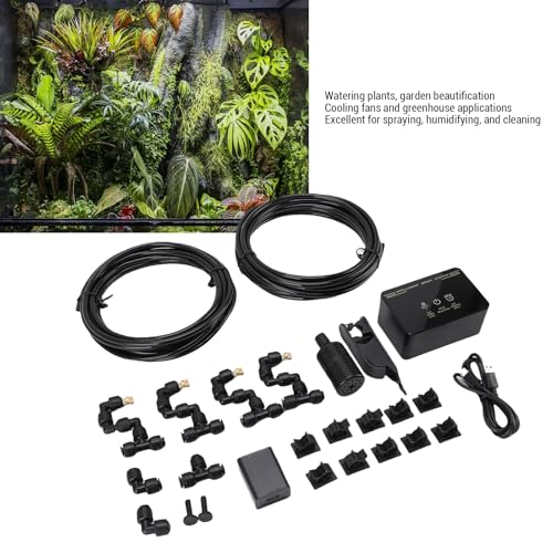 Luocute Misting System for Reptiles, Automatic Terrariums Reptile Mister with Copper Nozzles and Timer Function, for Rainforest Plants Amphibian (US Plug 110-240V)
