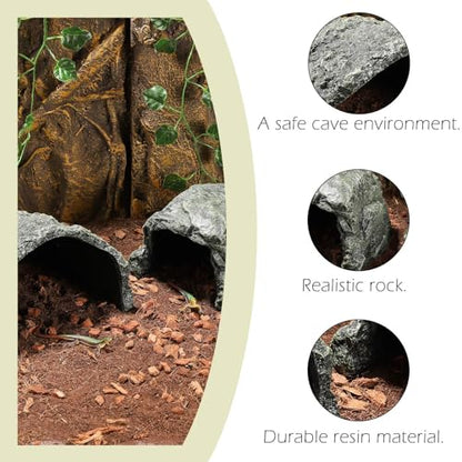 IBWell 9.1 Inch Reptile Hides Resin Tortoise Hideout for Hiding and Basking Aquarium Rock Caves for Snake Bearded Dragon Fish Lizard - size: Large