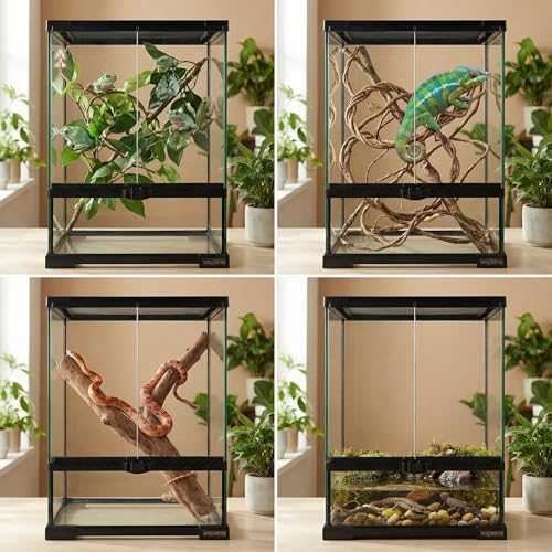 11 Gallon Reptile Glass Tank Vertical Terrarium 12"x12"x18" Habitat Enclosure with Front Openning Door and Top Screen Ventilation for Geckos, Snakes,Tree Frogs,Chameleon - size: 12x12x18inch