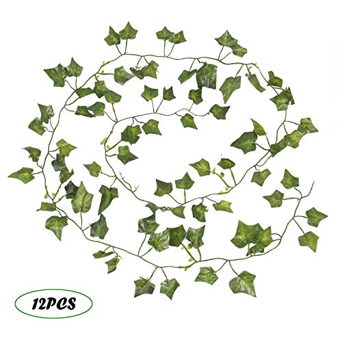 78Ft 12pcs Silk Artificial Ivy Vine Hanging Leaves Plant Greenery Decor Party Home Garden Wedding Wall Decor (Green)