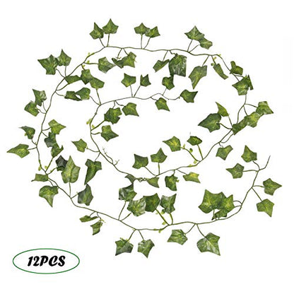 78Ft 12pcs Silk Artificial Ivy Vine Hanging Leaves Plant Greenery Decor Party Home Garden Wedding Wall Decor (Green)
