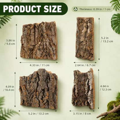 SHINEOFI Cork Bark for Reptiles, 4Pcs Natural Reptile Hide and Basking Platform Tree Bark Decor for Terrarium Gecko Lizard Snake Tortoise Enclosure Landscaping (Random Shapes)