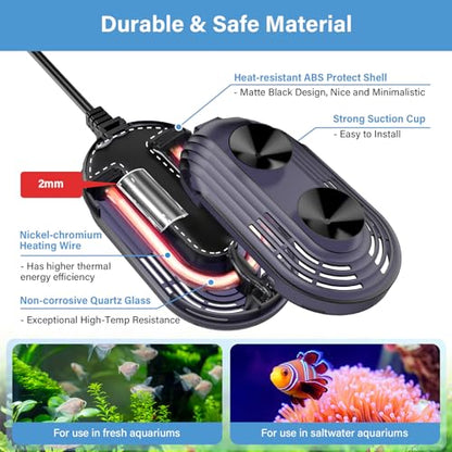 hygger Small Aquarium Heater, 25W Submersible Betta Fish Tank Heater with Adjustable Temperature External Controller, Turtle Heater with LED Display for up to 5 Gallon Tanks - size: 25W