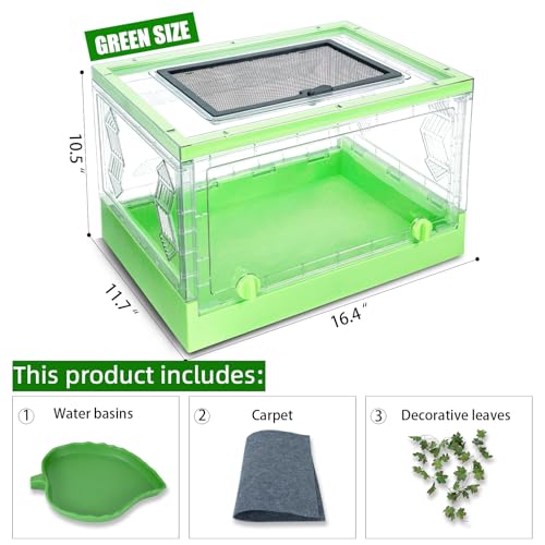 Travel Foldable Reptile Terrarium with Sliding Door Portable Spider Enclosure, Lizard Cage, Plastic Habitat for Tarantula, Tree Frog, Leopard Gecko, Snake, Ventilated Terrarium Starter Kit Green - color: Green
