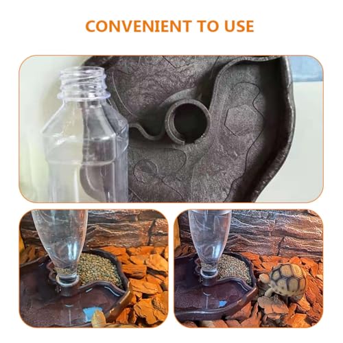 Homoyoyo Automatic Reptile Water Feeder and Turtle Feed Bowl with Water Reservoir Deep Coffee Color for Gecko and Tortoise Terrarium Accessories