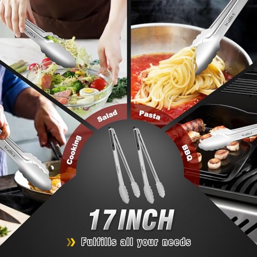Walfos 17 Inch Extra Long Grill Tongs Set of 2, Ultimate Stainless Steel Tongs for Grilling, Cooking, BBQ/Barbecue, Buffet and Turning Food - color: 2pcs BBQ Tongs, size: Extra Long 17 inch