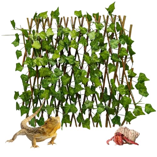 Reptile Hermit Crab Climbing Wall Toys, Bearded Dragon Climb Tank Accessories, 15.75 in Sweet Potato Leaves Retractable Hedge Fence Background, Gecko Spider Decoration with Suction Cups - color: Sweet Potato Leaves Reptile Climbing Wall