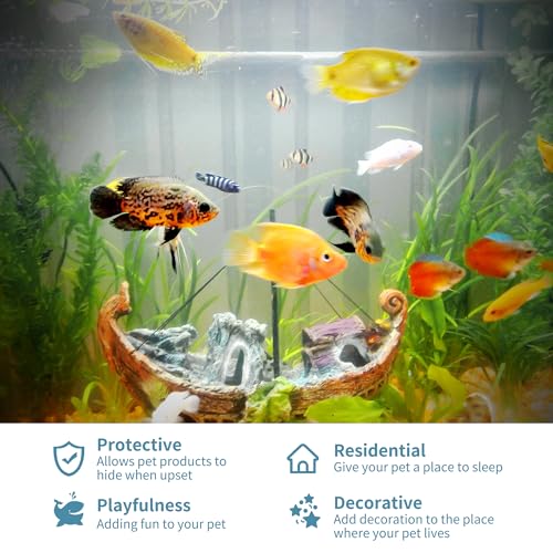 Hide Cave Aquarium Decorations-Premium Resinous Natural Hideout Fit for Aquariums & Terrariums, Reptiles, Amphibians, Fish Playground