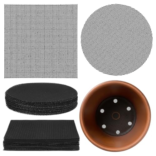 JJUNW 100Pcs Bonsai Pot Meshs Pad, 4 inch Round&Square Flower Pot Hole Mesh, Drainage Mesh Hole Screens Durable Reusable Bonsai Bottom Grid Mat Gardening Essentials