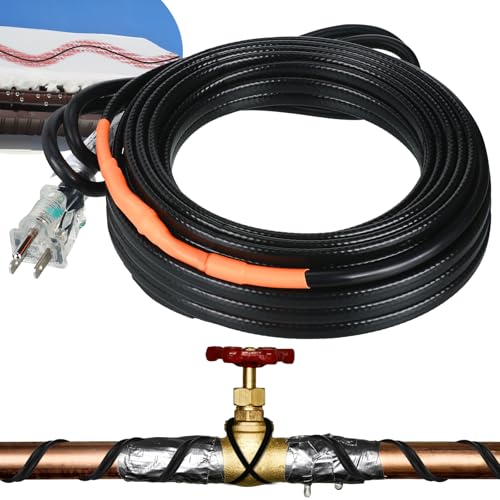 Kingdder 24 Ft (6FT~48FT) Heat Tape for Water Pipes Thermostat Self Regulating Heating Cable with Power Indicator Plug Built-in, Heavy Duty Heating Cable for Pipe Freeze Protection, 120V 8W/ft - size: 24 Ft