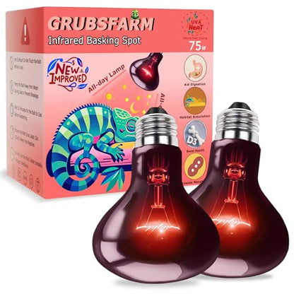 75W Infrared Red Basking Spot Light Bulb – Promotes Growth & Vitality, Heat Lamp for Reptiles & Amphibians, Bearded Dragons, Turtles, Snakes & Chicks, Terrarium & Brooder Heater - color: Red Infrared, size: 75W-3.15″