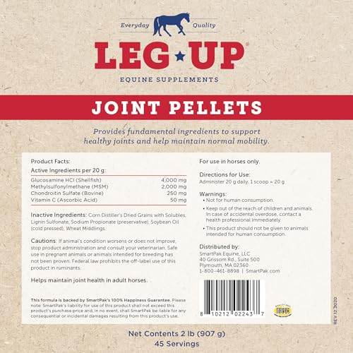 SmartEquine Leg Up Joint Pellets, 2 lb, 45 Servings | Joint Support Supplement for Horses | Glucosamine Chondroitin Sulfate and Antioxidant with No Added Sugar | Light Work Horses