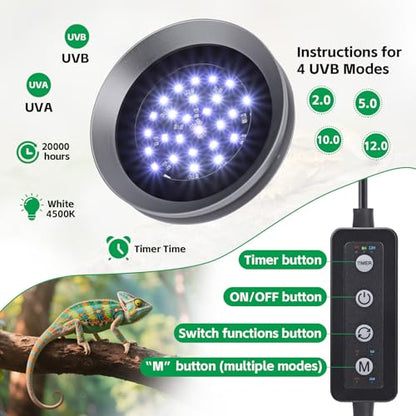 UVB Light for Reptiles with Dimming, LED UVB Light Bulb Fixture for Bearded Dragon Gecko Lizard Turtle Snake, Adjustable Brightness UVA UVB Lamp for Tropical & Desert Reptile Tank Accessories 8W Grey - size: 8W-Grey