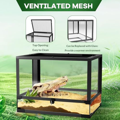 24" X 18" x 18" Reptile Tall Glass Terrarium Rainforest Habitat Double Hinge Door with Screen Ventilation 34 Gallon Reptile Terrarium Easy Assembly for Lizard Tortoise Snake