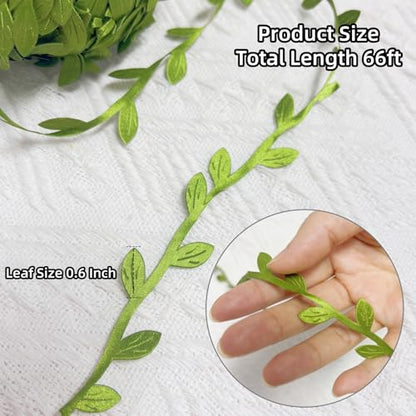66 ft Leaf Ribbon, Artificial Eucalyptus Garland Rattan Leaf String, Decorative Jungle Wild Green Plant Leaves for Baby Shower Home Wedding Party Spring Decor Balloon Garland Wreaths DIY Craft - size: Small 66 ft