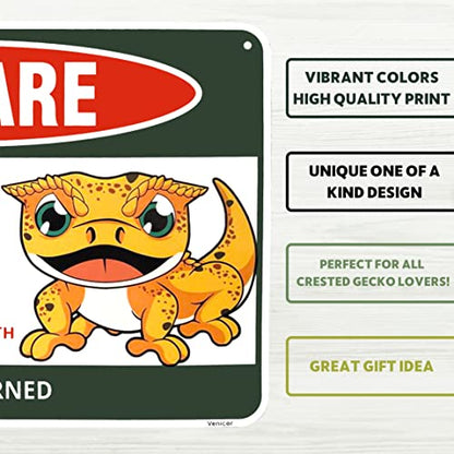 Venicor Crested Gecko Sign Decor - 8 x 12 Inches - Aluminum - Crested Gecko Tank Accessories Toy Gift Food Dish Stuff