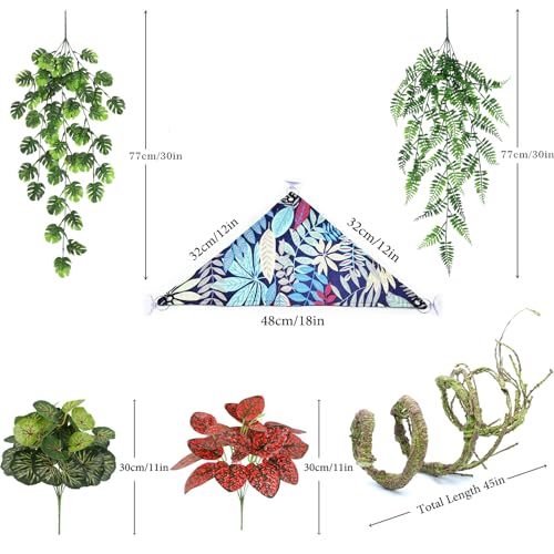 Bearded Dragon Tank Accessories, Bearded Dragon Hammock, Artificial Reptile Plants Leaves & Vines, Habitat Decoration Reptile Terrarium Accessories for Snake Gecko Lizard Frog to Hide and Climb