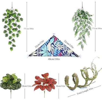 Bearded Dragon Tank Accessories, Bearded Dragon Hammock, Artificial Reptile Plants Leaves & Vines, Habitat Decoration Reptile Terrarium Accessories for Snake Gecko Lizard Frog to Hide and Climb