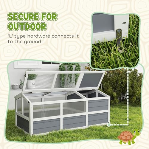 Professional Durable Tortoise Habitat Outdoor with Base-Free Design, Sliding Access Doors, Polycarbonate Sun Panel Windows, LightGray