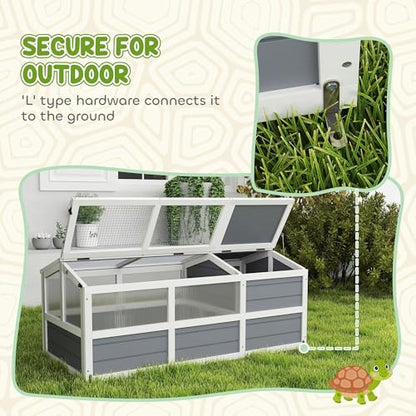 Professional Durable Tortoise Habitat Outdoor with Base-Free Design, Sliding Access Doors, Polycarbonate Sun Panel Windows, LightGray
