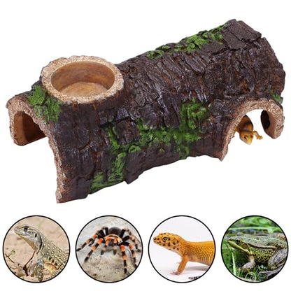 AIICIOO Reptile Gecko Hide Cave Natural Looking Basking Platform Terrarium Decor Resin Hollow Hide Cave for Lizard Leopard Gecko Bearded Dragon Tank Accessories Large