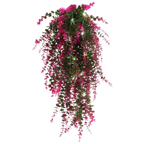Fake Hanging Planta Faux Hanging Plants Indoor Artificial Decor outdoor Faux Plants UV Resistant Fake Hanging Plants for Wall House Room Patio Indoor Outdoor Home Shelf Office Wall Decor(Fuchsia) - color: Fuchsia Grass, size: Hanging Plants With Lights
