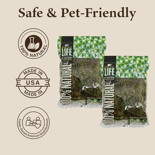 The Habitat Life - Natural Deco Moss - for Reptiles, Amphibians & Invertebrates Terrariums - Humidity Control - Natural Look & Feel - Soft Surface - Dye-Free & Safe - Small - 2 Pack - size: Small (2-Pack), style: Deco Moss