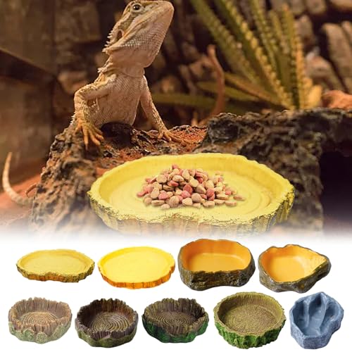 Reptile Feeding Dish, Water Dish Food Bowl,PVC Rock Reptile Feeding Terrarium Corner Bowls for Bearded Dragon Lizard Frog Gecko Tortoise Hermit Crab Snail,Crested Geckos Tank Accessories (A) - color: A