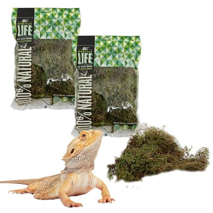 The Habitat Life - Natural Deco Moss - for Reptiles, Amphibians & Invertebrates Terrariums - Humidity Control - Natural Look & Feel - Soft Surface - Dye-Free & Safe - Small - 2 Pack - size: Small (2-Pack), style: Deco Moss