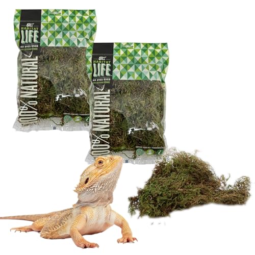 The Habitat Life - Natural Deco Moss - for Reptiles, Amphibians & Invertebrates Terrariums - Humidity Control - Natural Look & Feel - Soft Surface - Dye-Free & Safe - Small - 2 Pack - size: Small (2-Pack), style: Deco Moss