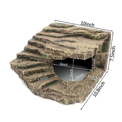 Resin Reptile Hideouts Cave Habitat Decor for Gecko Leopard Lizards Toad Turtle (B- Extra Large)