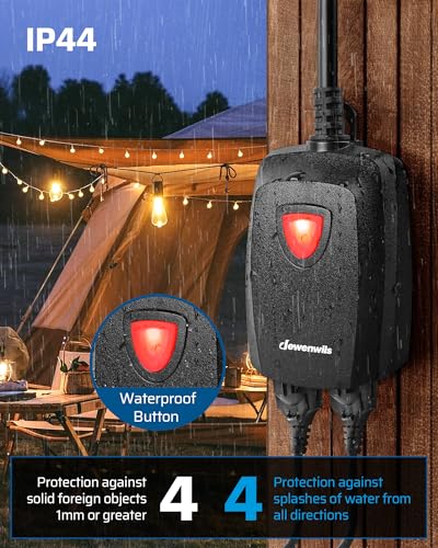 DEWENWILS Outdoor Dimmer for String Lights, 125V Dimmer Switch with 100FT Control Range, Weatherproof Outdoor Dimmer Plug for Dimmable LED/Tungsten Bulbs - style: 1 remote 2 outlets