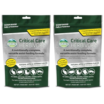 Oxbow Critical Care Herbivore Assist Feeding Formula for Rabbits & Guinea Pigs, High Fiber Timothy Hay Recovery Food, Natural Apple Banana Flavor, Vet Recommended Emergency Nutrition, 454g 2 Pack - size: 16.01 Ounce (Pack of 2)