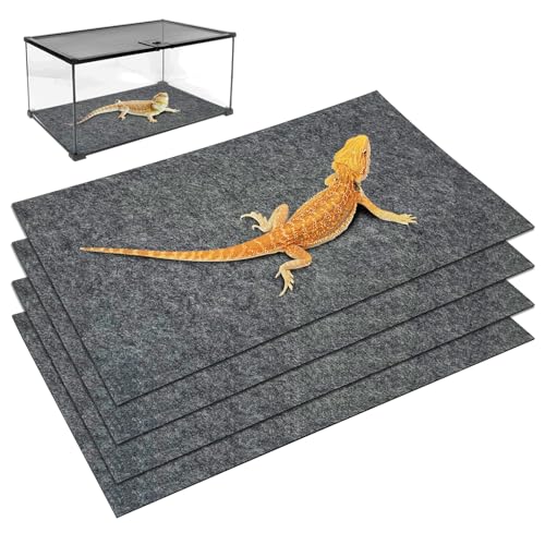 Tfwadmx Reptile Carpet, 4 Pack of Bearded Dragon Mat Terrarium Bedding Substrate Liner Reptile Mat for Snake Turtle Lizard Geckos Hermit Crabs (20'' X 12'')