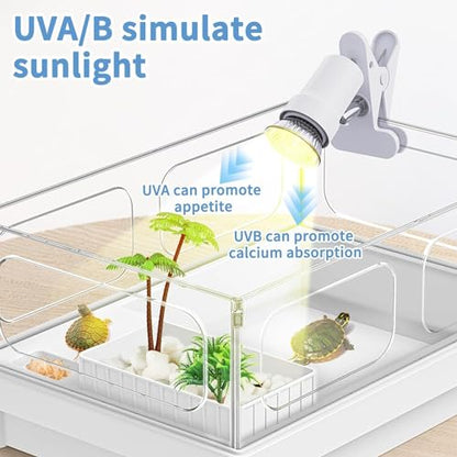 Moonorange Reptile Heat Lamp, Rotatable Timing & Dimming UVA/UVB Light with 2pcs Basking Bulbs (25W + 35W), Suitable for Turtle, Lizard, Bearded Dragon, Snake, Reptiles (White) - color: B Lamp Kit (White)