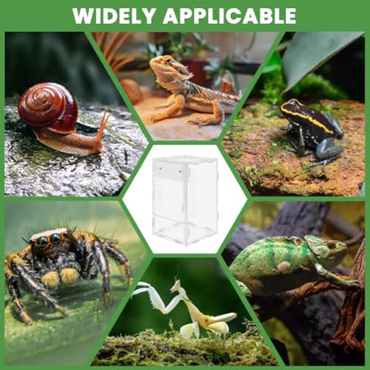 Acrylic Jumping Spider Enclosure, Reptile Enclosure, Ventilated Terrarium Cage with Front Opening Door, Habitat for Tarantulas, Mantis, Hermit Crabs & Small Pets, 4.7"X4.7"X8" (Color:Clear)