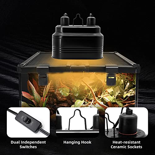 MECESOR Reptile Dual Light Fixture 160W and Reptile Lamp Stand Adjustable Height 15.7-73.6inch with 360°Adjustable Swing Arm