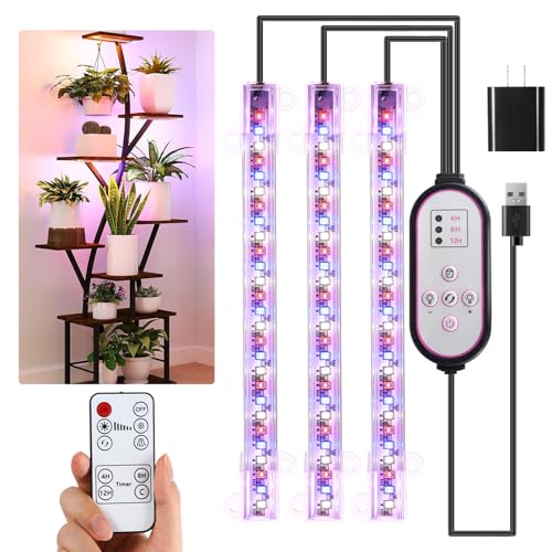 Hywyimlait 7.8'' LED Grow Light Strips, Grow Lamps for Indoor Plants Full Spectrum, Plant Light with 4/8/12H Timer, 10 Dimmable Levels for Seedling Succulent,Best Match for Plant Shelf, 3 Head - color: Red+Blue+Yellow, size: 7.8Inch 3 Strip 1 Pack