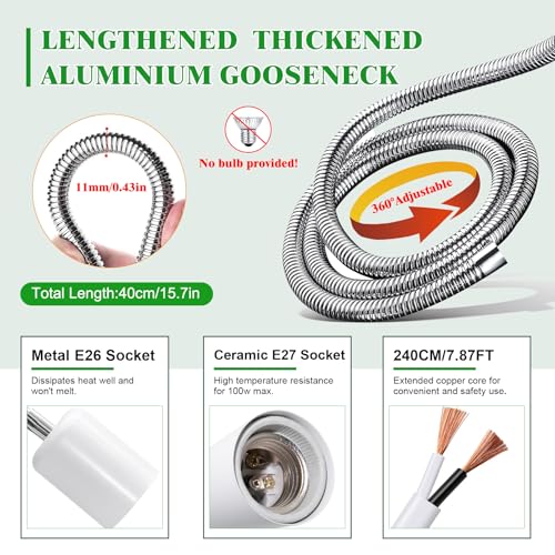 Reptile Heat Lamp,Tortoise Heat Lamp with 40CM Lengthened Gooseneck,Grow Light for Plant,Chick Basking Lighting,E27 Ceramic Lamp Holder,Clamp Light with Dimmable Switch,Metal Clip,for Lizards,No Bulb - color: Heat Lamp-white-1pc