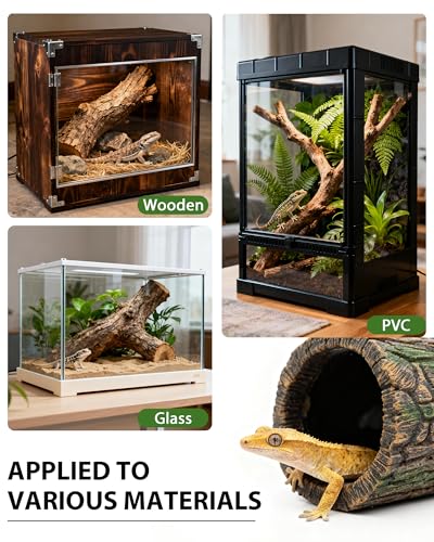 REPTITRIP 2 in 1 Magnetic Crested Gecko Hide, Reptile Hideout & Water Dish Food Bowl, Resin Hollow Log Cave, Reptile & Amphibian Habitat Hideouts