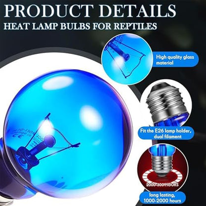 Heat Lamp for Reptiles - Terrarium Chickens Basking Light, 100w UVA Infrared with Aluminum Reflection Dome, Aquarium Brooder Habitat Ceramic Heater, Vivarium Pet Supplies E26 Socket for Lizard - color: Sapphire