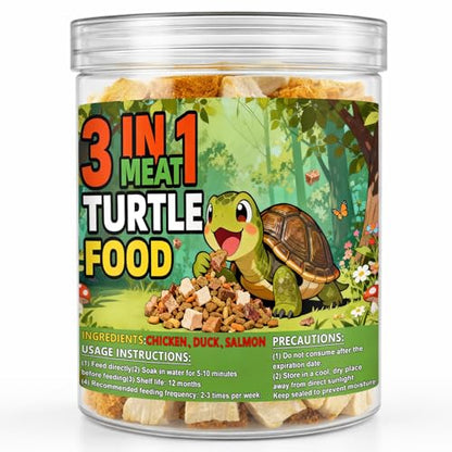 Freeze-Dried Chicken, Duck & Fish for Turtle Treats | 3 oz Canister of Aquatic Turtle Food | Protein Rich Diet for Red Eared Sliders, Box Turtles & Aquatic Pets (3 oz)