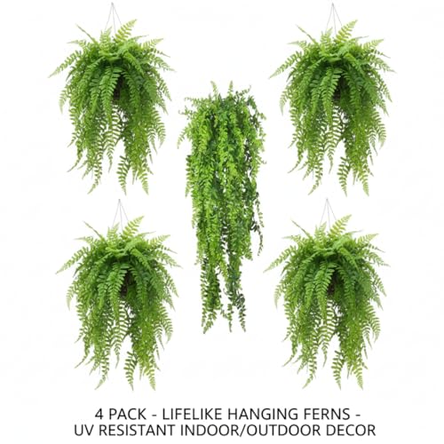 4 Pack Artificial Hanging Plants for Terrarium, Realistic Reptile Vines with Suction Cups for Snake Tank, Bearded Dragon Habitat, Gecko Climbing Decorsnake Plant