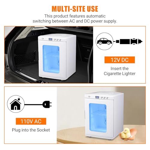 25L Egg Incubator with Precise Digital Thermostat for Heating and Cooling 10°C to 60°C Ideal for Small Reptiles Birds or Laboratory Use 12V/110V White