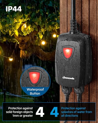 DEWENWILS Outdoor Dimmer for String Lights, 125V, 100FT Remote Control Range, Waterproof Plug- in Dimmer for Dimmable LED/Tungsten Bulbs - size: Dimmer with 2 outlets