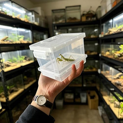 Mealworm and Cricket Reptile Breeding Box, Clear, 3-Layer with Ventilation Net, Bottom Filter, Waste Collection Tray