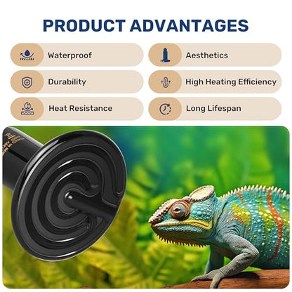 YSSOA 100W Ceramic Heat Emitter, Reptile Heat Bulbs, Ceramic Heat Lamp for Reptiles, Amphibian, Chicken, Dog, Cat, 1 Pack, Black - color: Black, size: 1 Pack, style: 100W