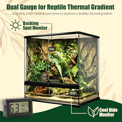 4 Pack Reptile Thermometer and Humidity Gauge & Reptile Feeding Tongs with Rubber Tips, Bearded Dragon Tank Accessories, Digital Hygrometer and 10.6" Straight & Curved Long Tweezers for Lizard, Gecko